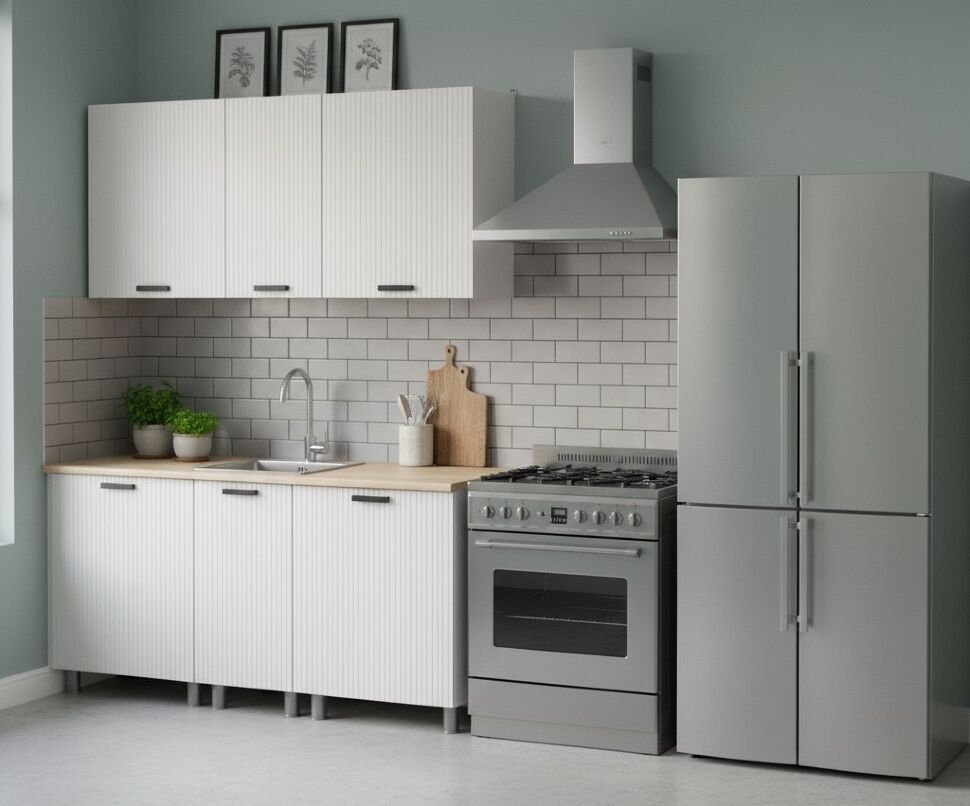 Кухня Аленушка 1,6м в.3 Лотос Молочный,скоба антрацит,сонома