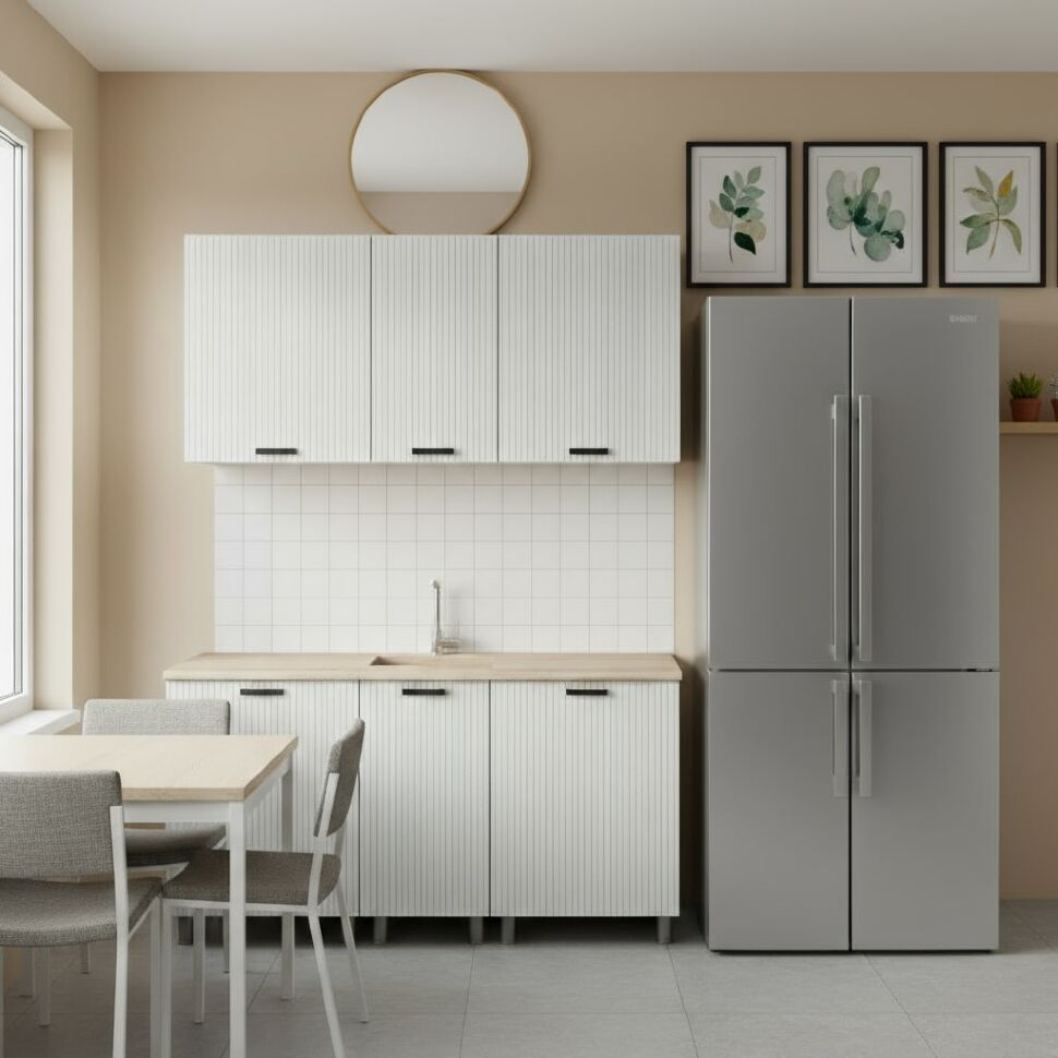 Кухня Аленушка 1,6м в.3 Лотос Молочный,скоба антрацит,сонома