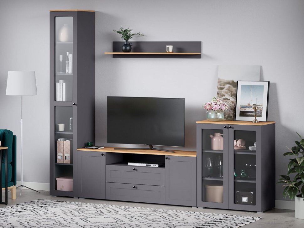 Остин Шкаф-витрина 16.394.01 графит/дуб золотой