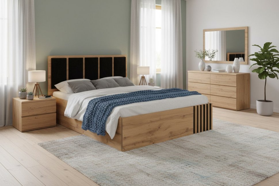 Кровать Либерти 51.19 Дуб вотан/Черный