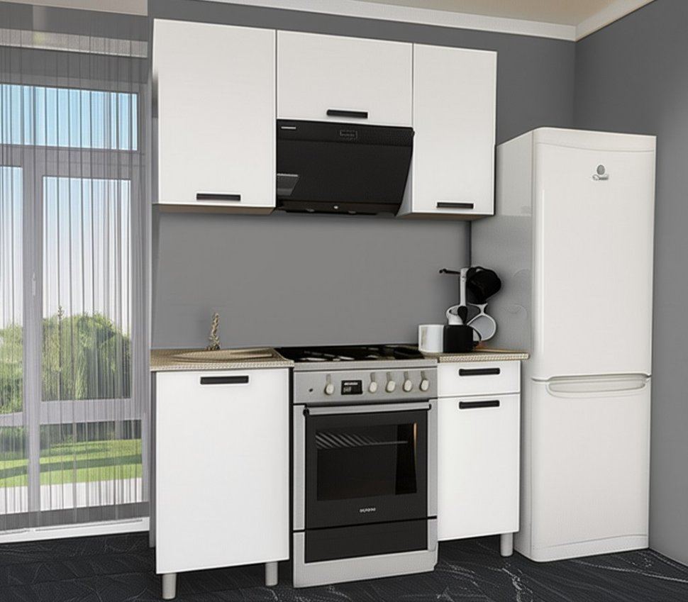 Кухня Осло 1,5 м с окапом, Карбон Фарфор