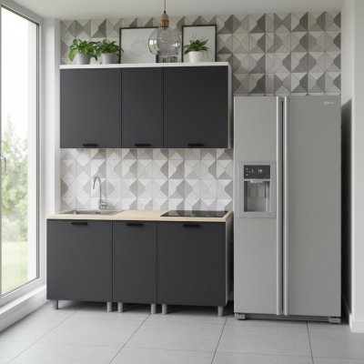 Кухня Аленушка 1,6м в.3 Магнолия Сталь,скоба черный,сонома