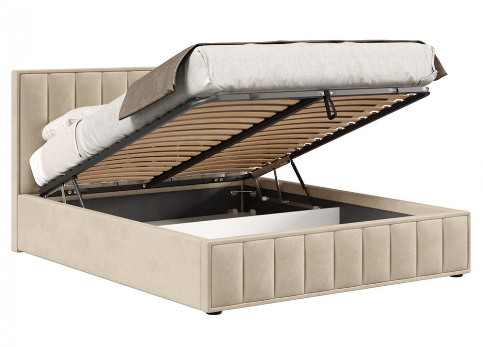 Мягкая кровать 160х200 Анкона (Бежевый) с подъёмным механизмом