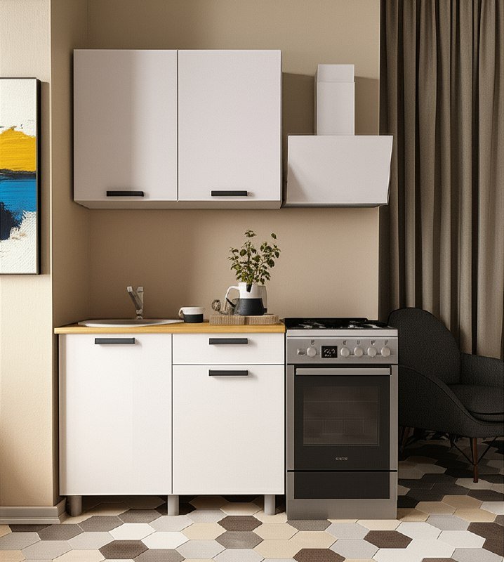 Кухня Осло 1 м, Карбон Фарфор