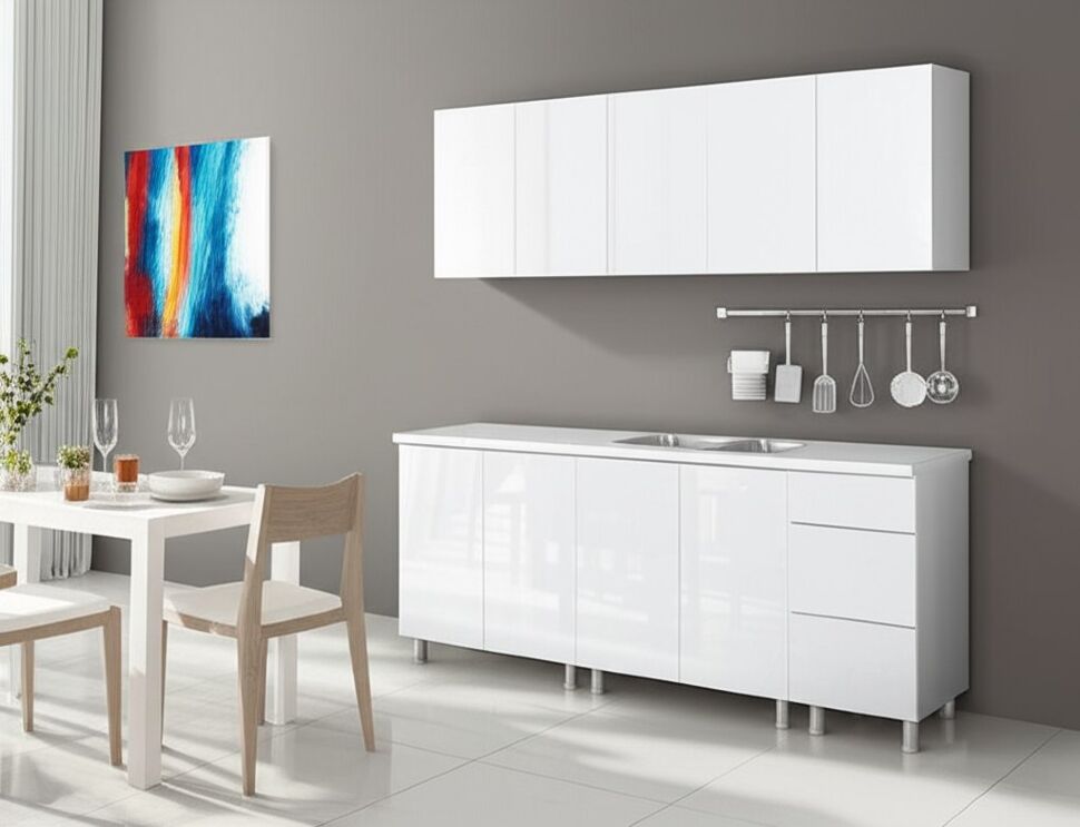 Кухня Модерн New 2 м (без столешницы), Белый, Белый глянец