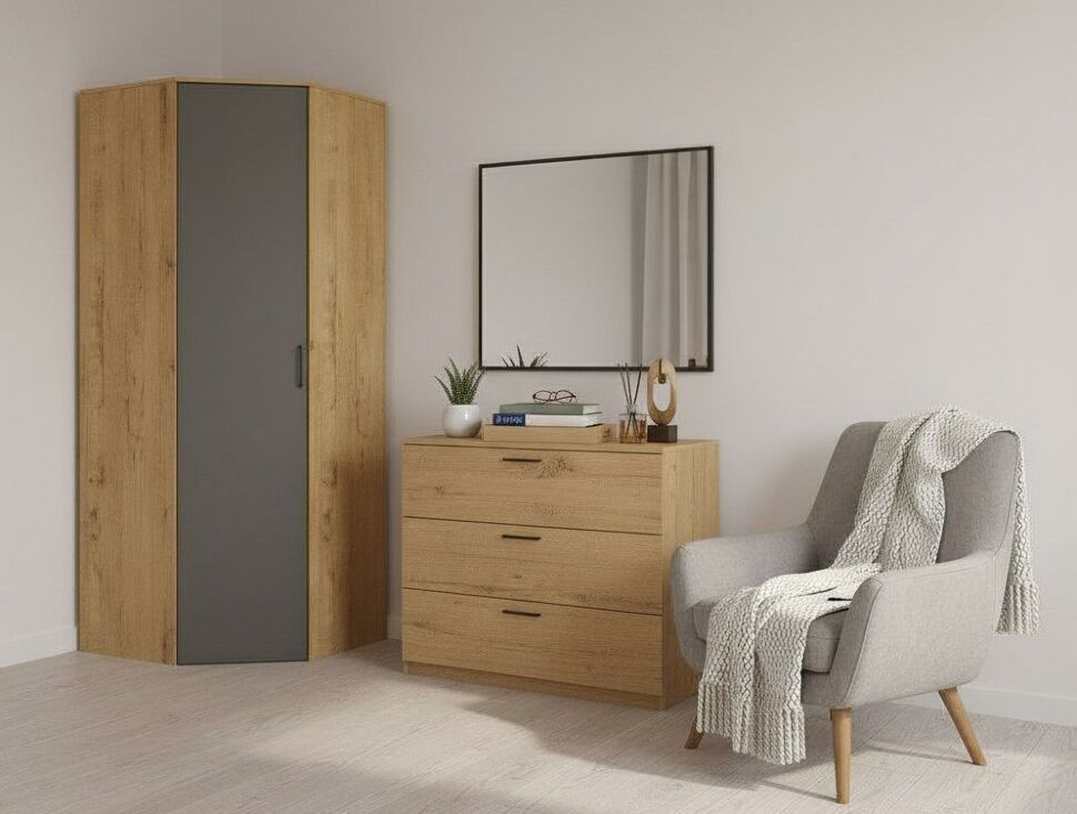 Бруно Шкаф угловой Дуб Вотан / Серый графит