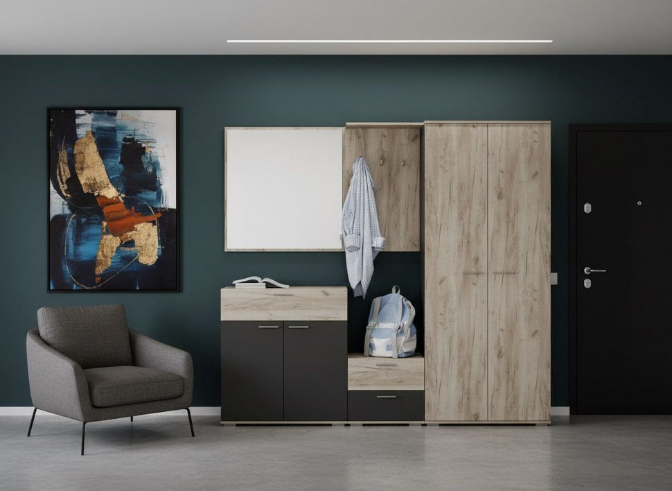 Прихожая Санти-1 Антрацит/Дуб крафт серый