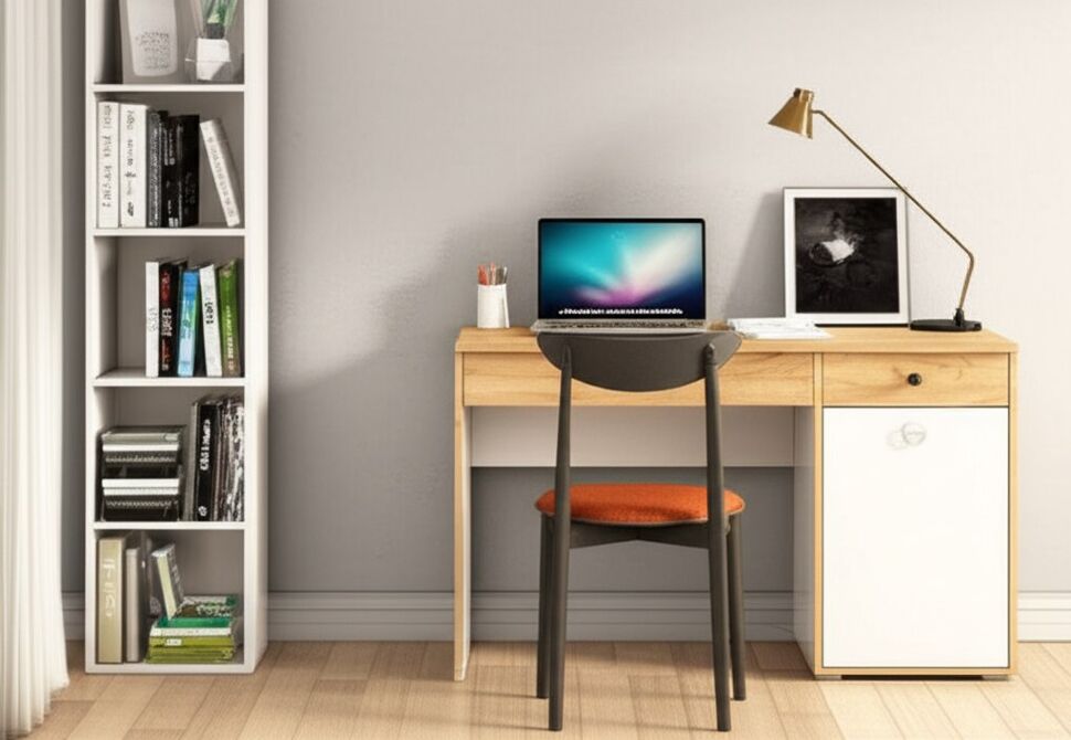 Вуди Стол письменный 12.42 белый/дуб золотой