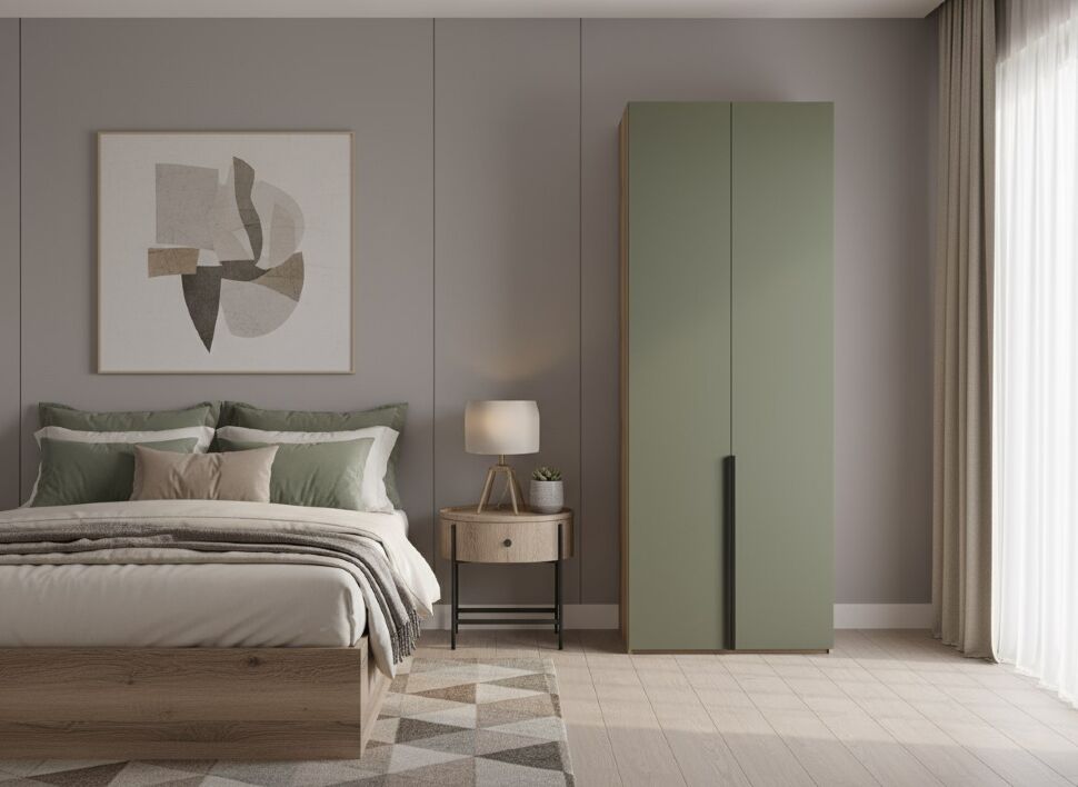 Харди шкаф двухдверный Дуб Делано Темный / Грин софт