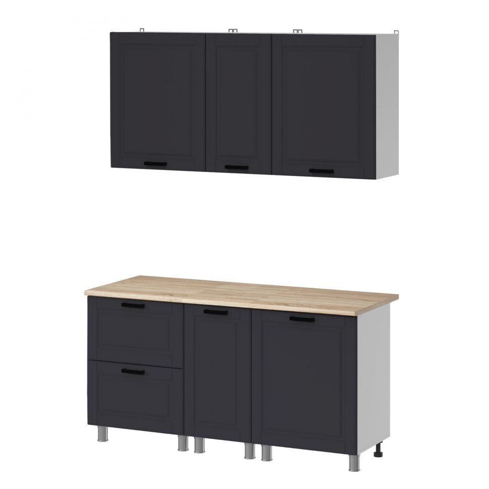 Кухня Аленушка 1,6м в.4 Астра Сталь,скоба черный,сонома