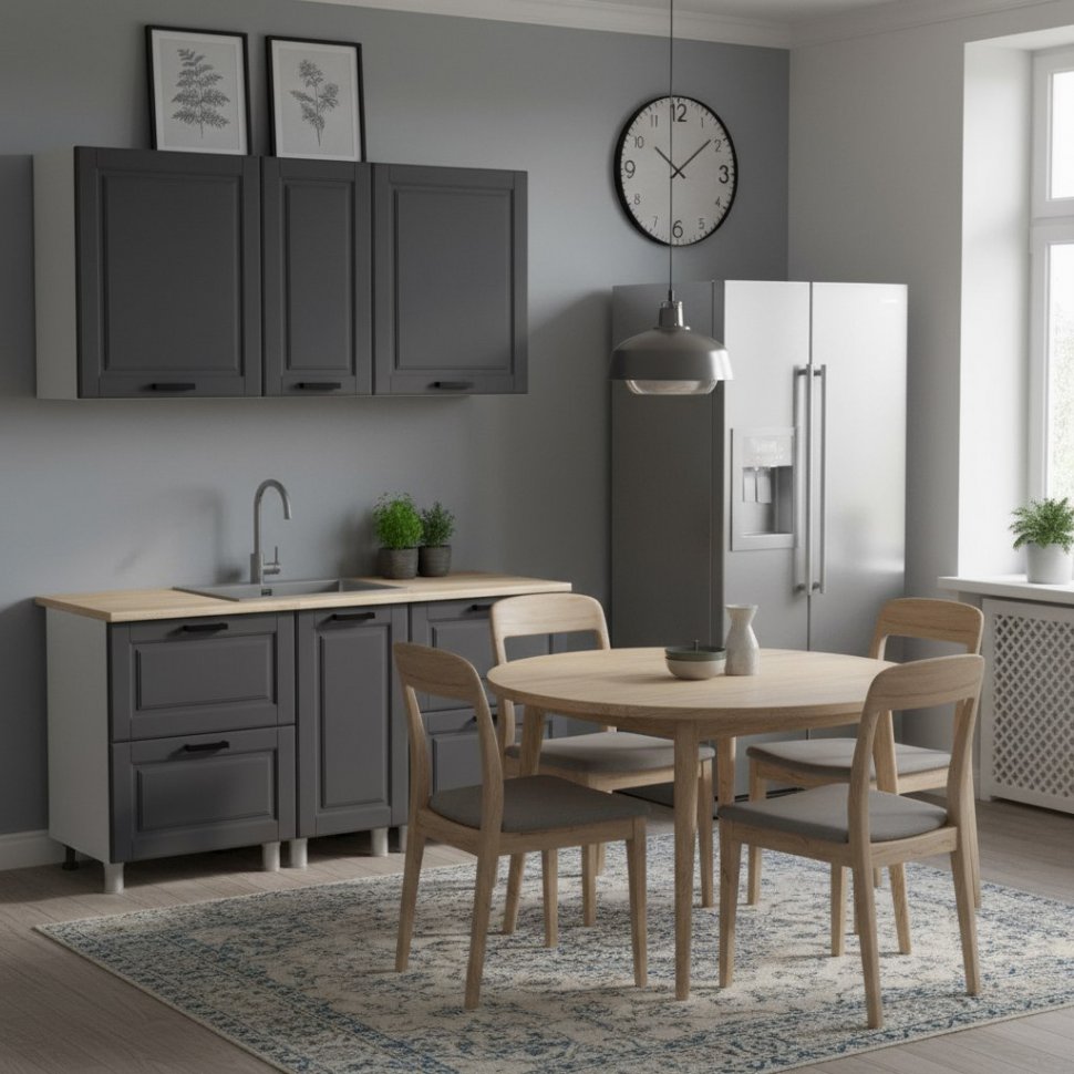 Кухня Аленушка 1,6м в.4 Астра Сталь,скоба черный,сонома