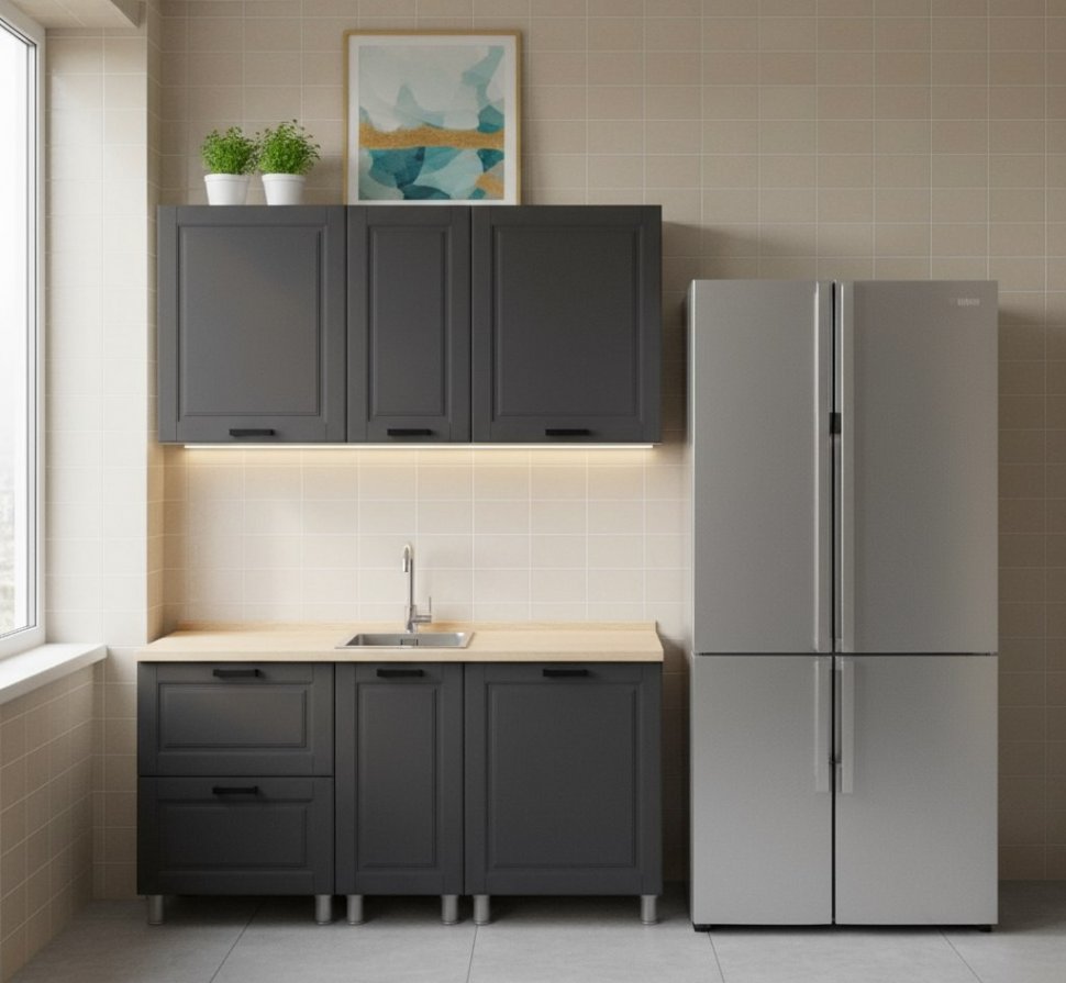 Кухня Аленушка 1,6м в.4 Астра Сталь,скоба черный,сонома