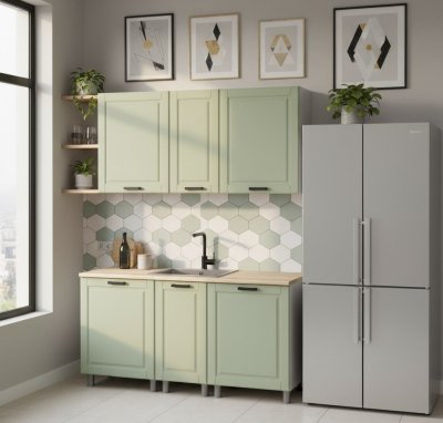 Кухня Аленушка 1,6м в.3 Астра Фисташка,скоба черный,сонома