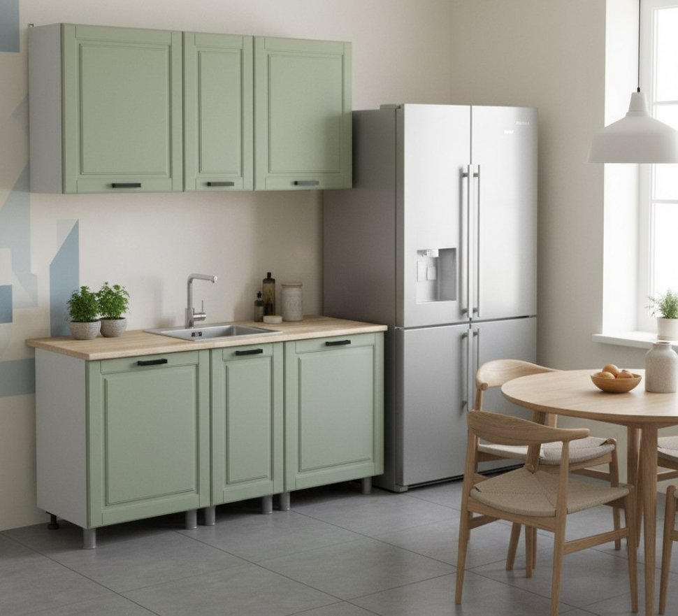 Кухня Аленушка 1,6м в.3 Астра Фисташка,скоба черный,сонома