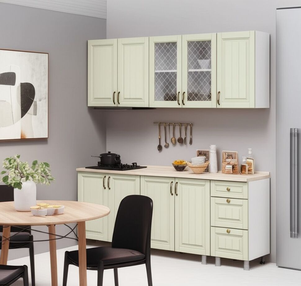 Кухня Прованс 2 м (без столешницы), Белый, Фисташковый