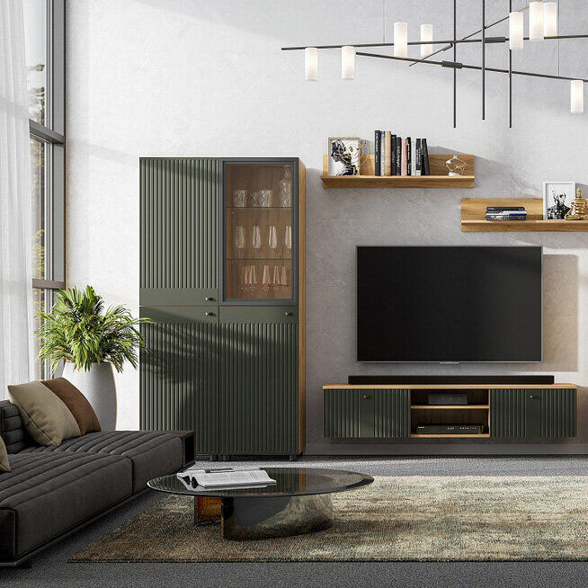 Тумба для ТВ со створками и нишей Милан (SV-Мебель) Олива Софт