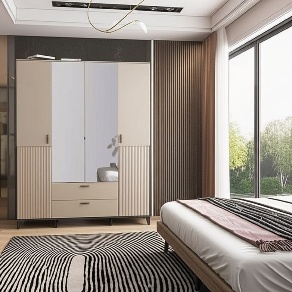 Шкаф 4-створчатый Дюна (Ижмебель) с ящиками и зеркалами