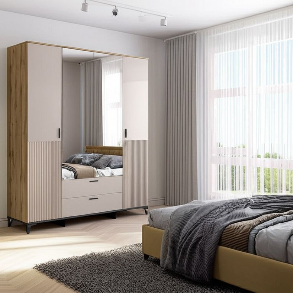 Шкаф 4-створчатый Дюна (Ижмебель) с ящиками и зеркалами