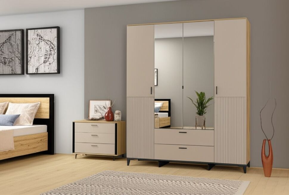 Шкаф 4-створчатый Дюна (Ижмебель) с ящиками и зеркалами