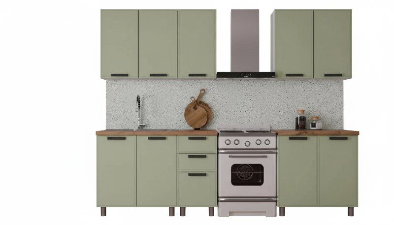 Кухня Аленушка 2 м Магнолия Фисташка/Фисташка,скоба черный,черный