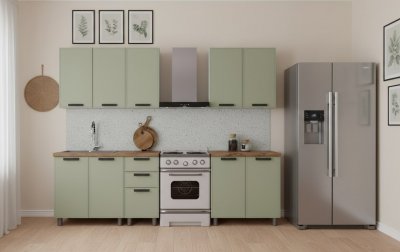 Кухня Аленушка 2 м Магнолия Фисташка/Фисташка,скоба черный,черный