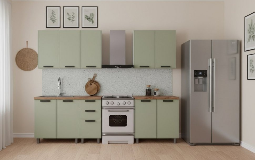 Кухня Аленушка 2 м Магнолия Фисташка/Фисташка,скоба черный,черный