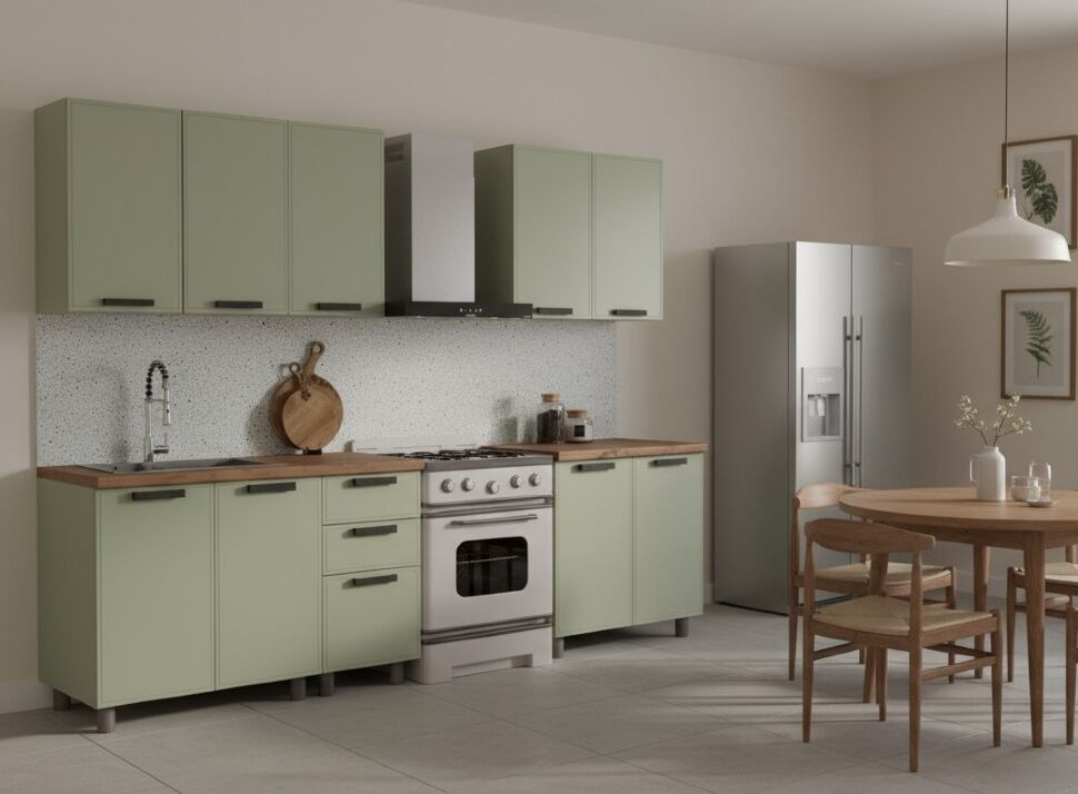 Кухня Аленушка 2 м Магнолия Фисташка/Фисташка,скоба черный,черный