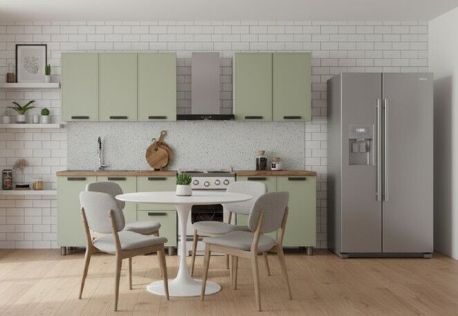 Кухня Аленушка 2 м Магнолия Фисташка/Фисташка,скоба черный,черный