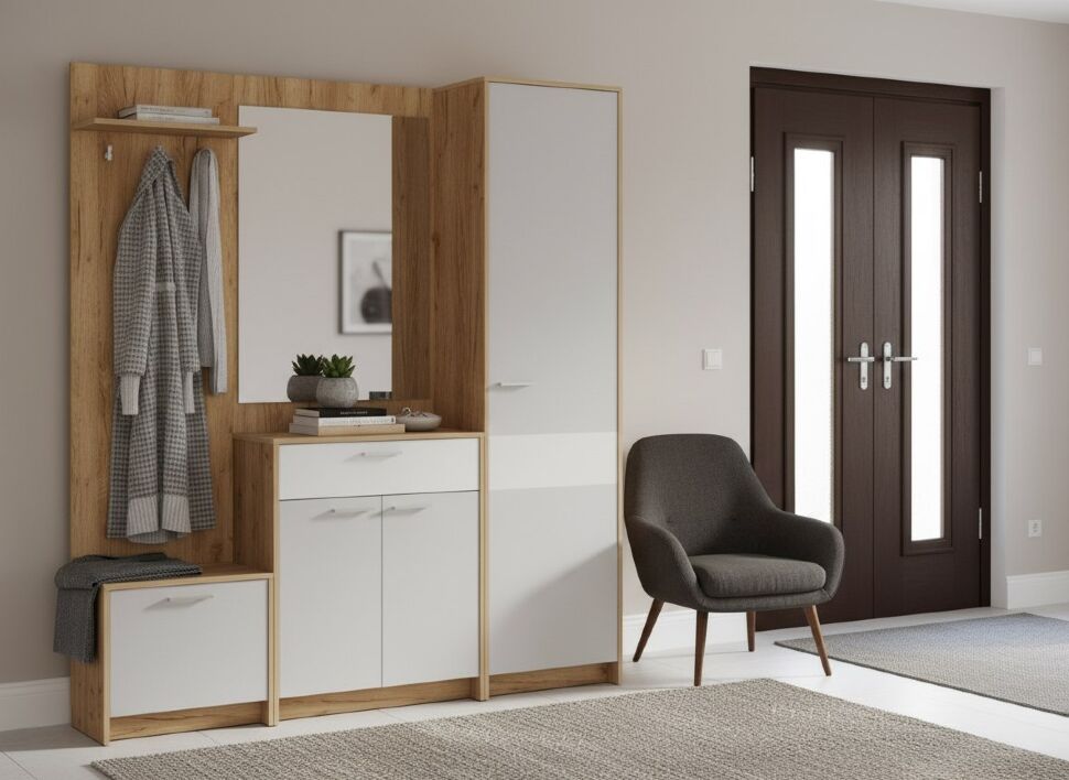 Прихожая Нортон 1 Дуб крафт золотой/белый/серый камень