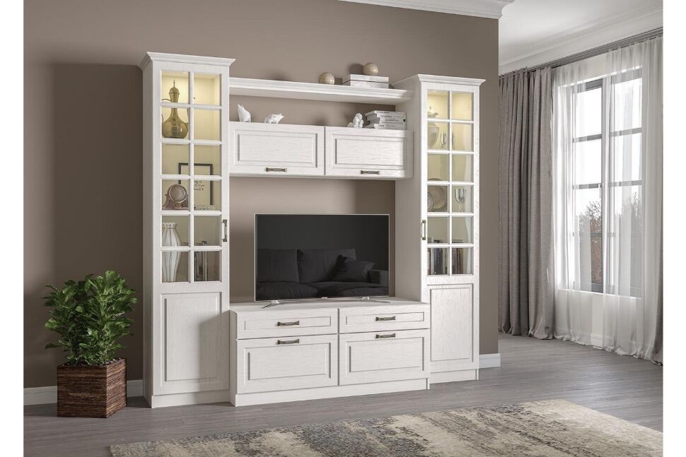 Ливерпуль Шкаф - витрина Белый/Ясень ваниль