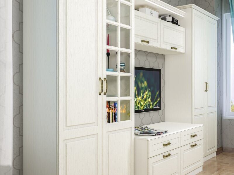 Ливерпуль Шкаф - витрина Белый/Ясень ваниль