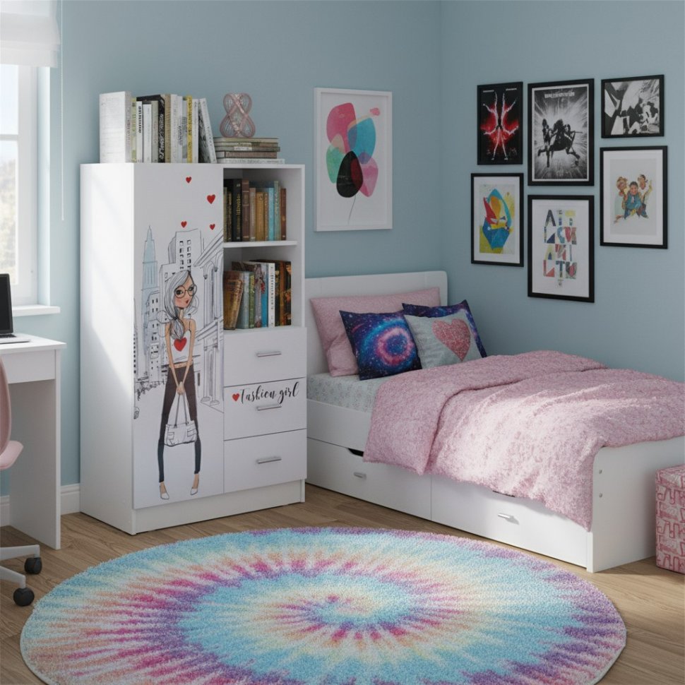 Шкаф комбинированный Вега Girl, Белый