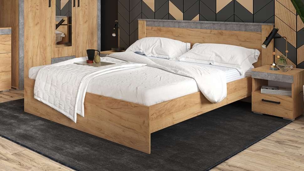 Кровать 160х200 Адель с настилом из ДСП (ТЭКС) Ателье светлое / Дуб Крафт