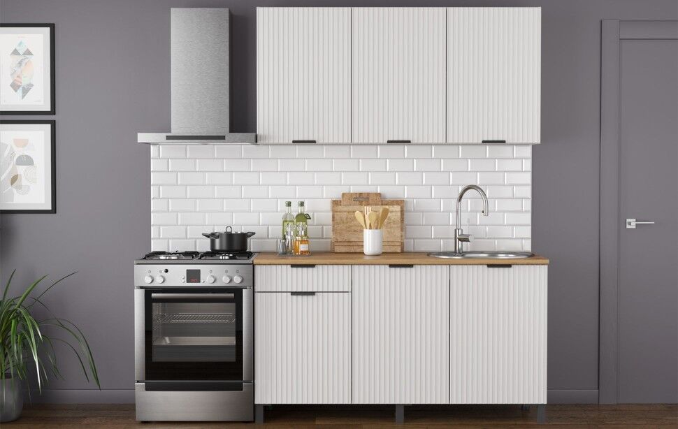 Кухня Венера 1500 МДФ Белый матовый фрезерованный