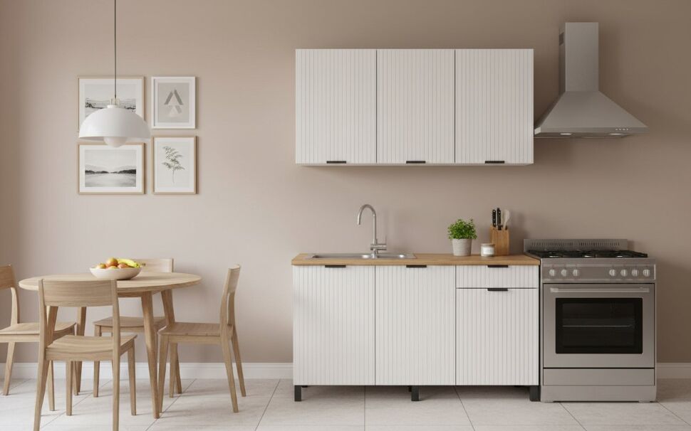 Кухня Венера 1500 МДФ Белый матовый фрезерованный