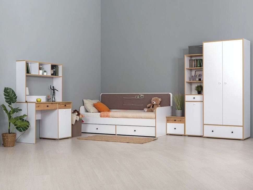 Молодежная Вуди белый/дуб золотой