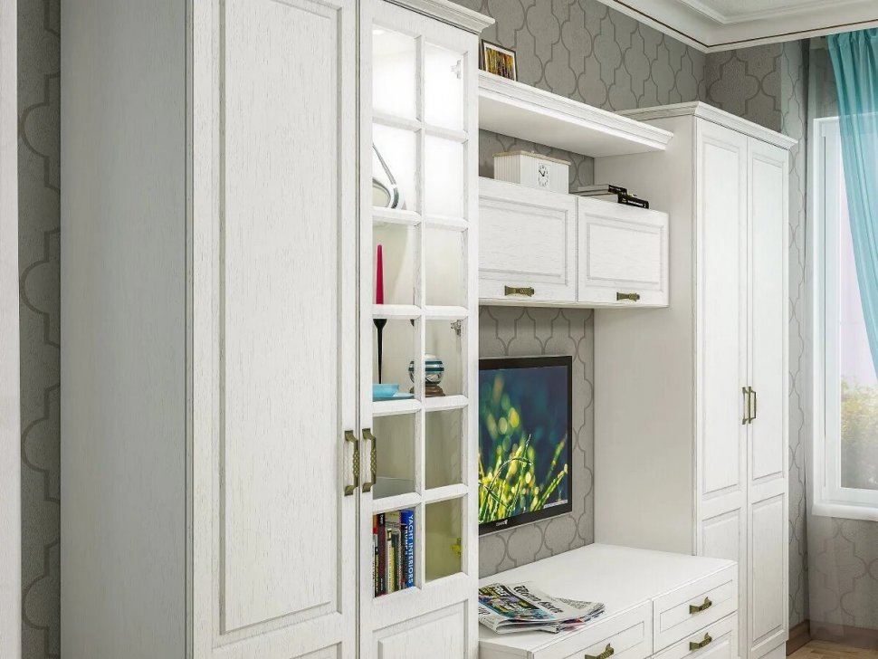 Ливерпуль Шкаф - пенал Белый/Ясень ваниль