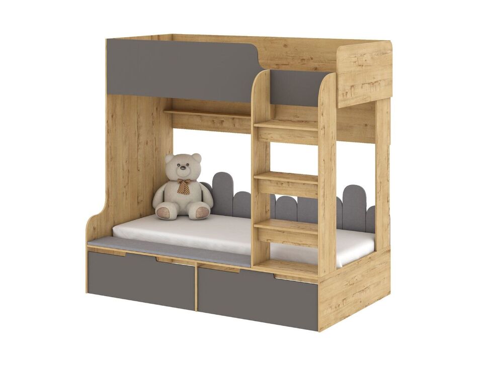 Бруно Чердак-кровать / Дуб Вотан / Серый Графит 