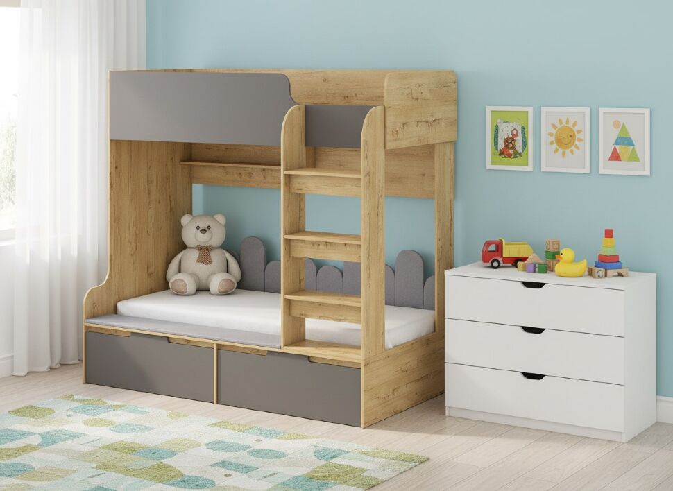 Бруно Чердак-кровать / Дуб Вотан / Серый Графит 