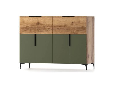 Харди комод высокий Дуб Делано Темный / Грин софт