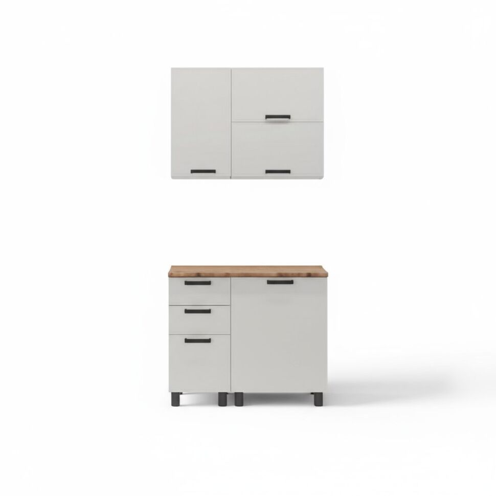 Кухня Аленушка 1м с 3 ящ. Магнолия Молочный,скоба черный,сонома