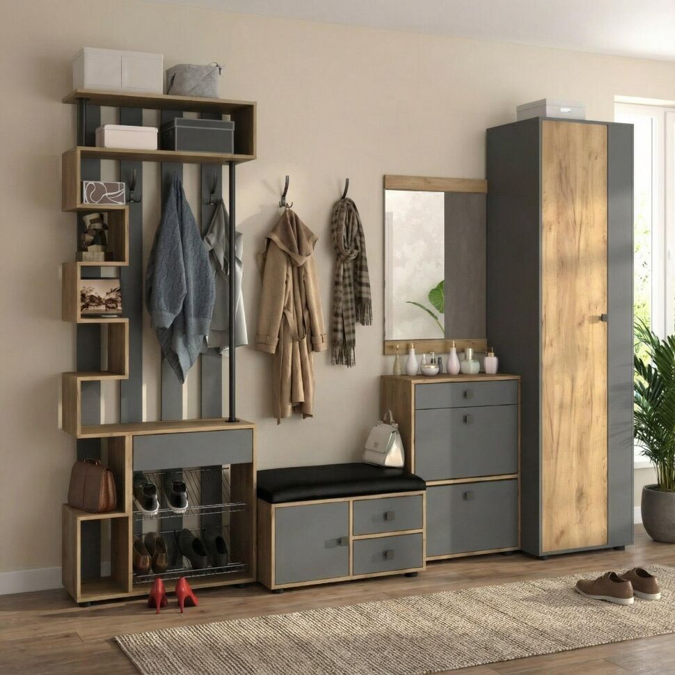 Прихожая мини-лайт компл. 8 дуб крафт/графит