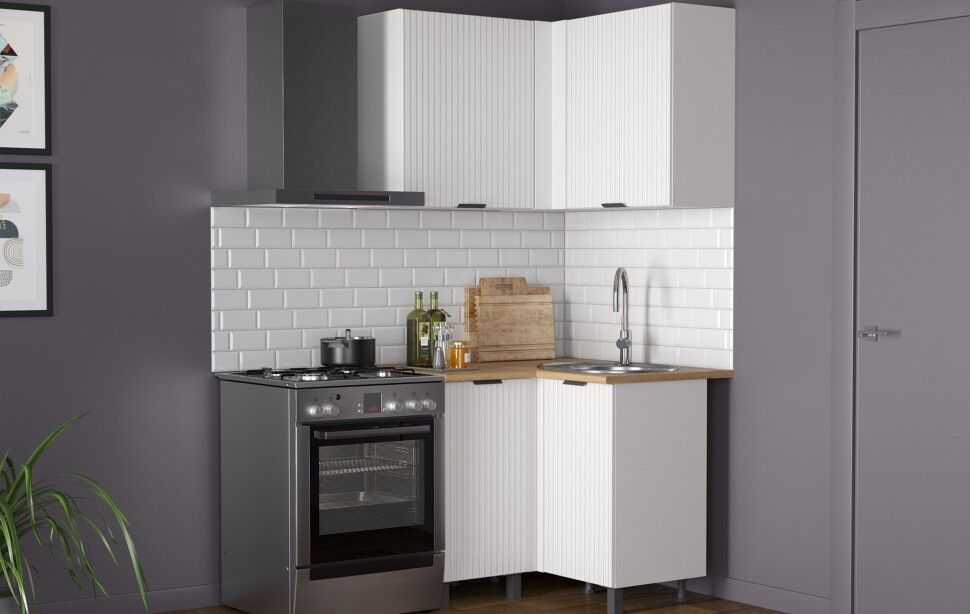 Кухня Венера угловая 1000 х 1000 МДФ Белый матовый фрезерованный