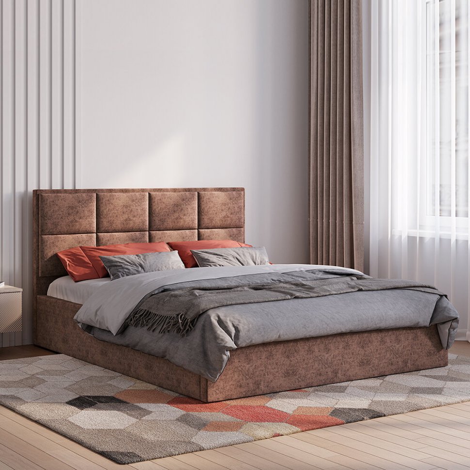 Мягкая кровать 160х200 Линда (БТС) с реечным настилом ДСП Мустанг