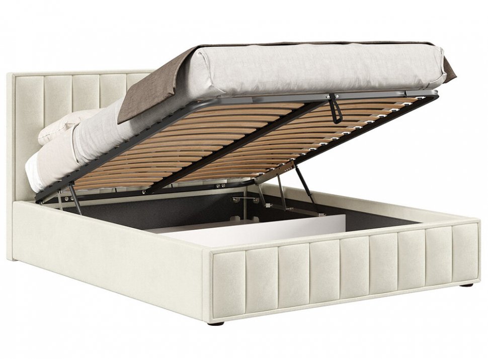 Мягкая кровать 160х200 Анкона (Светло-бежевый) с подъёмным механизмом