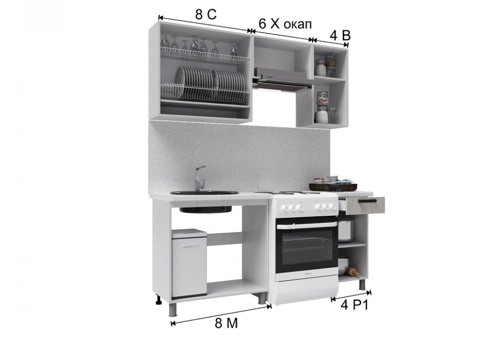 Кухня Осло 1,8 м с окапом, Карбон Сакура, Карбон Вулкан