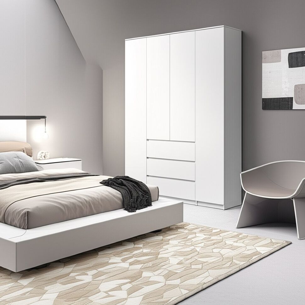 Шкаф для одежды и белья 4х дверный Денвер, белый