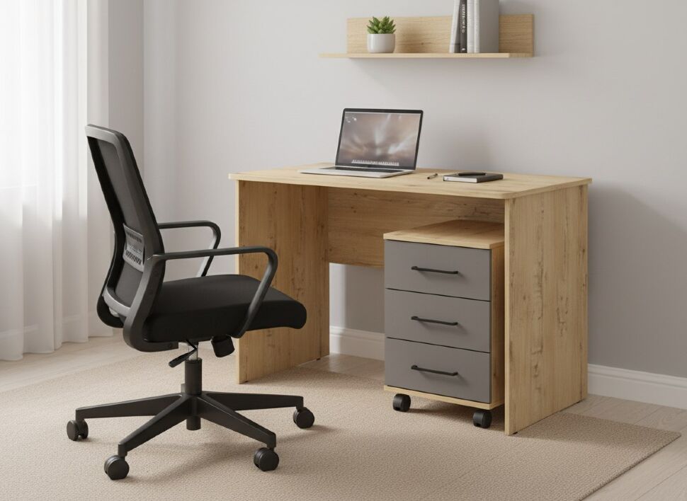 Бруно Стол с тумбой Дуб Вотан / Серый графит