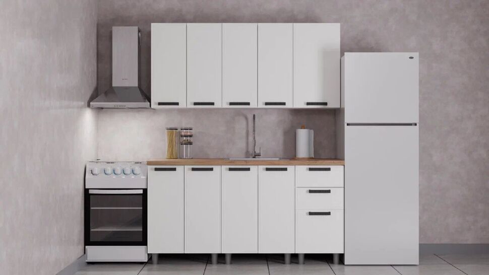 Кухня Аленушка 1,6м Магнолия Молочный/Молочный,скоба черный,черный