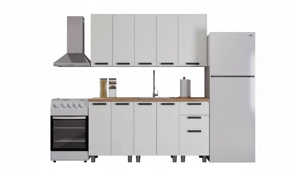 Кухня Аленушка 1,6м Магнолия Молочный/Молочный,скоба черный,черный